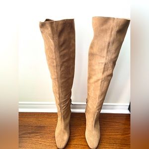 Taupe beige over the knee boots